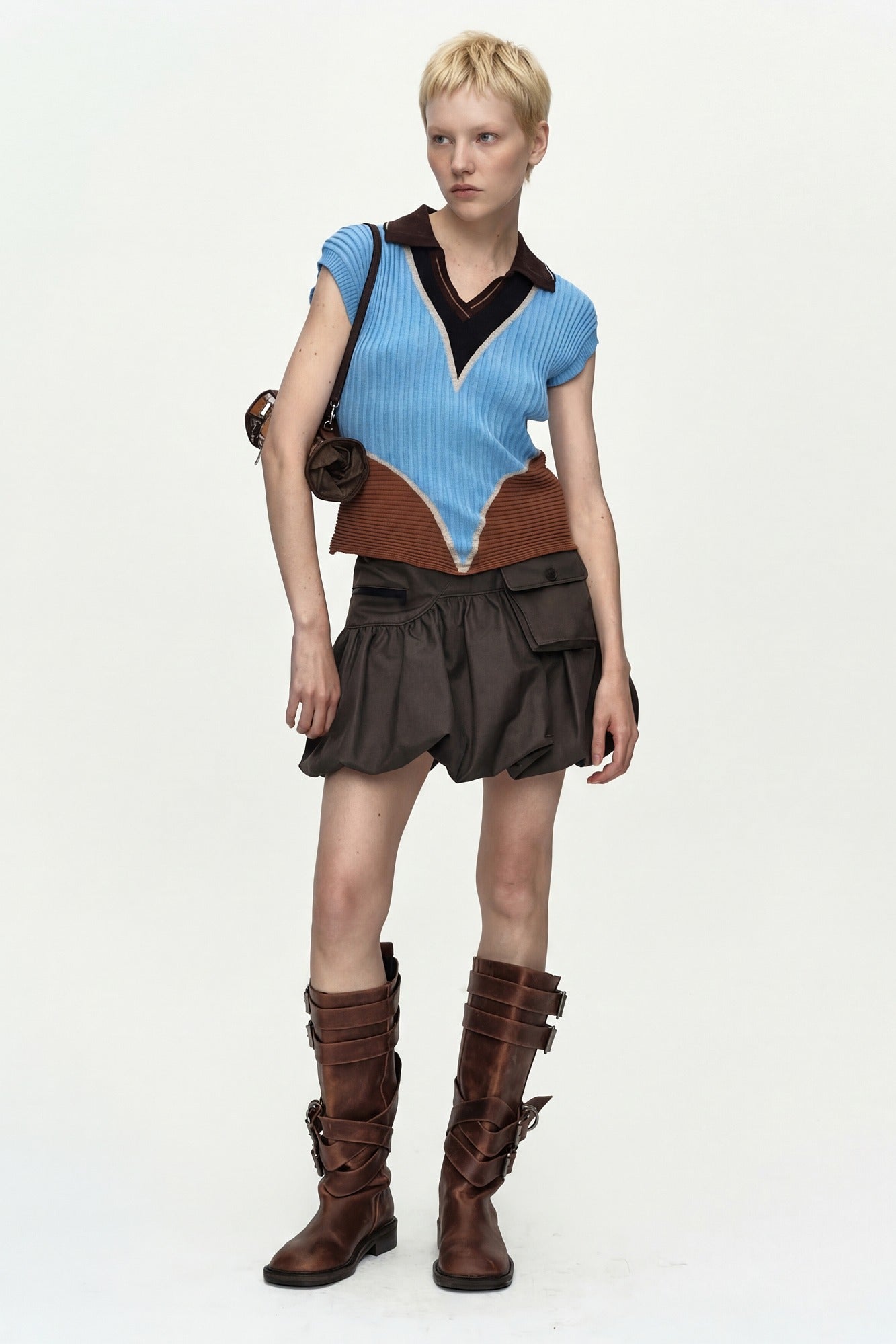 Andersson Bell - Color-Blocked Knit Polo Vest (Blue/Brown) product image 1 | TRAB K-Fashion Australia