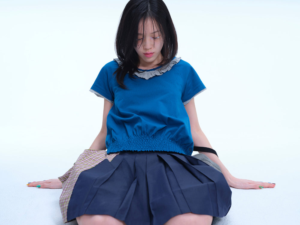 Coyseio - Ruffle V-Neck Smocked T-Shirt (Blue) product image 6 | TRAB K-Fashion Australia