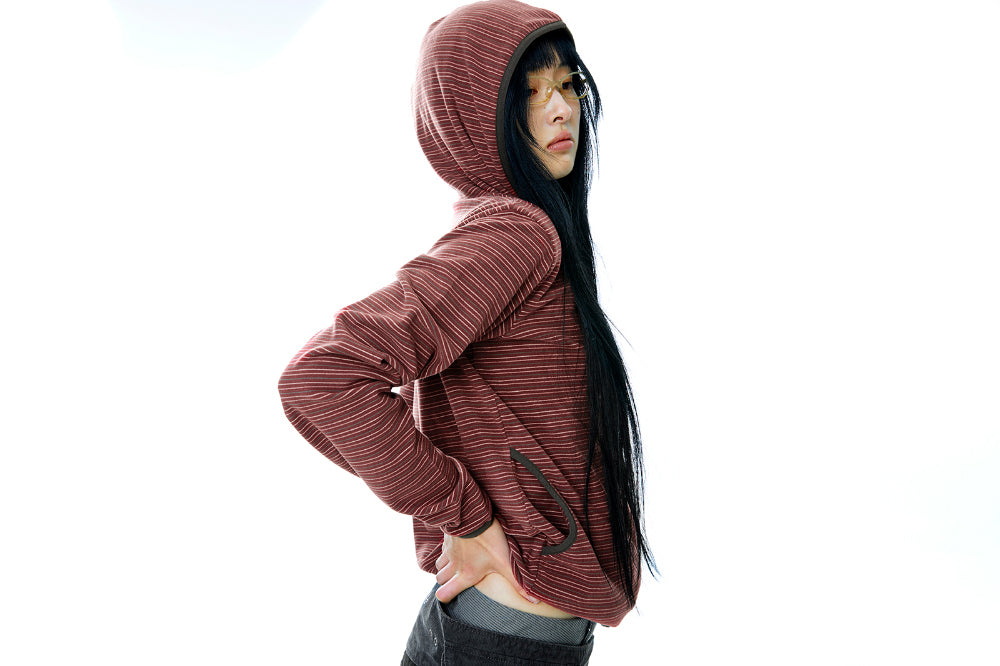 Coyseio - Stripe Fleece Hood Zip-Up (Red) product image 3 | TRAB K-Fashion Australia