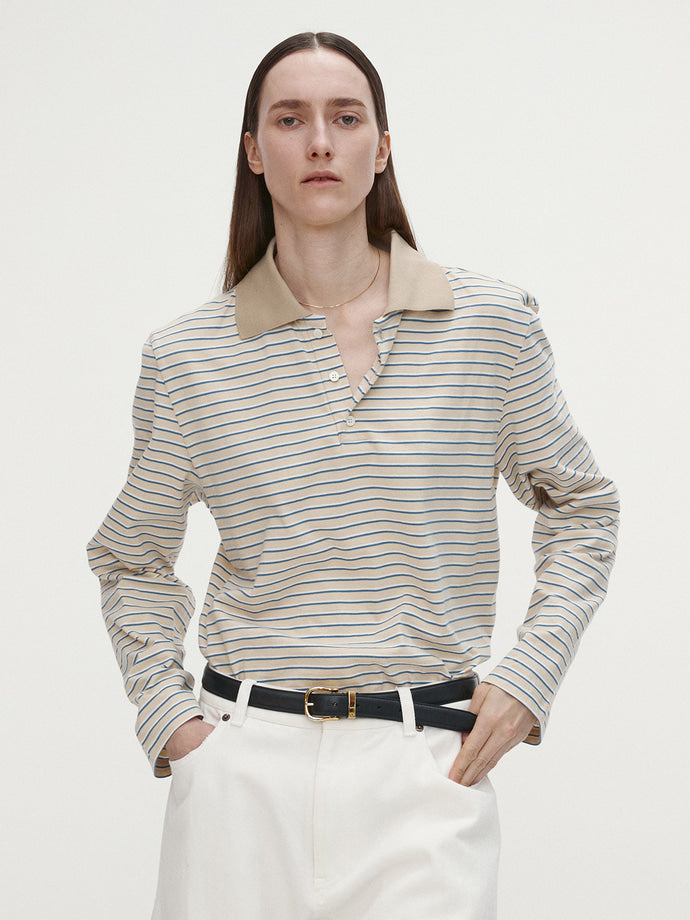 Tonywack - Striped Cotton Polo T-Shirt (Beige Multi Stripe) product image 1 | TRAB K-Fashion Australia