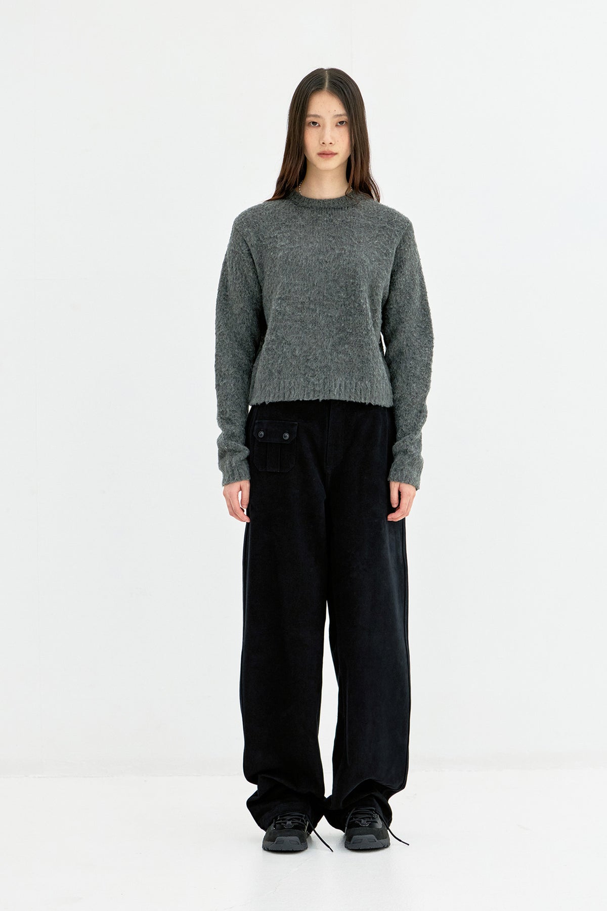 Coor - Brushed Cropped Knit (Melange Charcoal) product image 2 | TRAB K-Fashion Australia