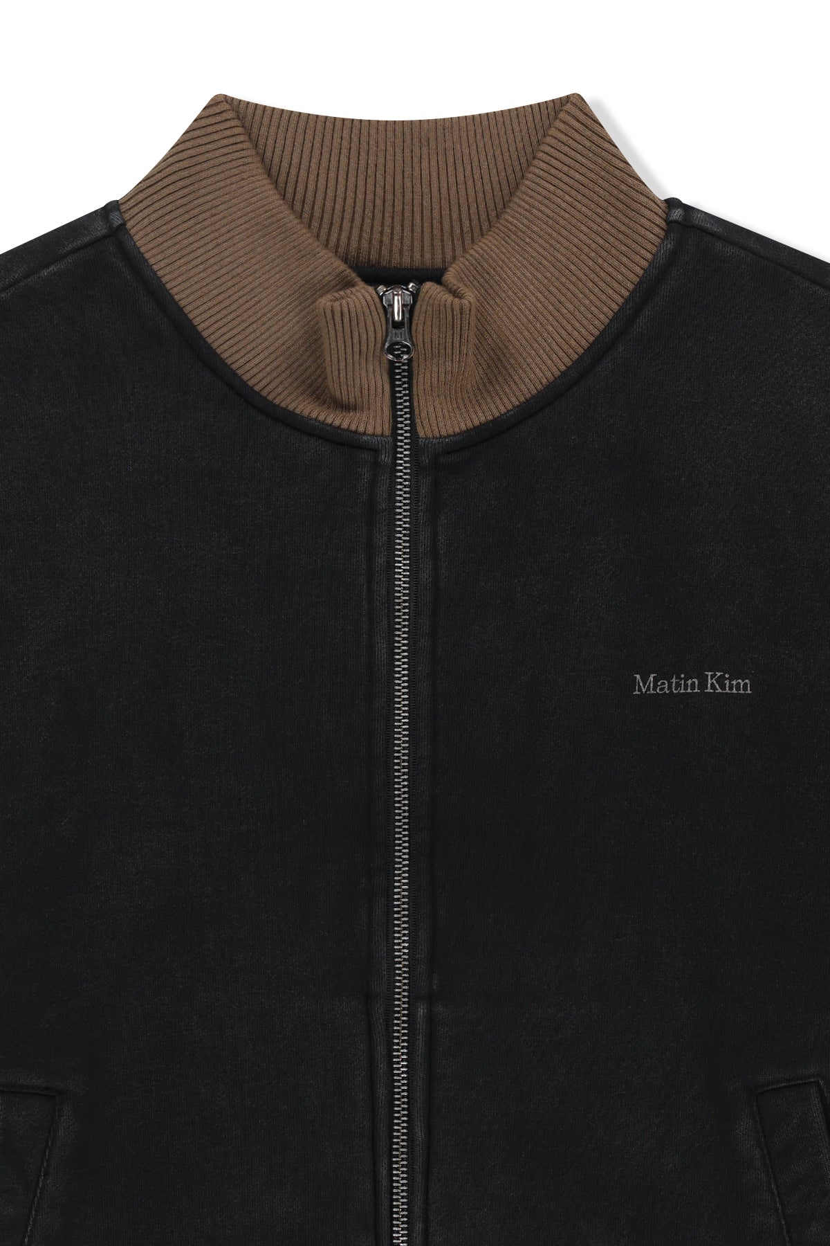 Matin Kim - Contrast Rib Back Logo Terry Bomber (Charcoal) product image 3 | TRAB K-Fashion Australia