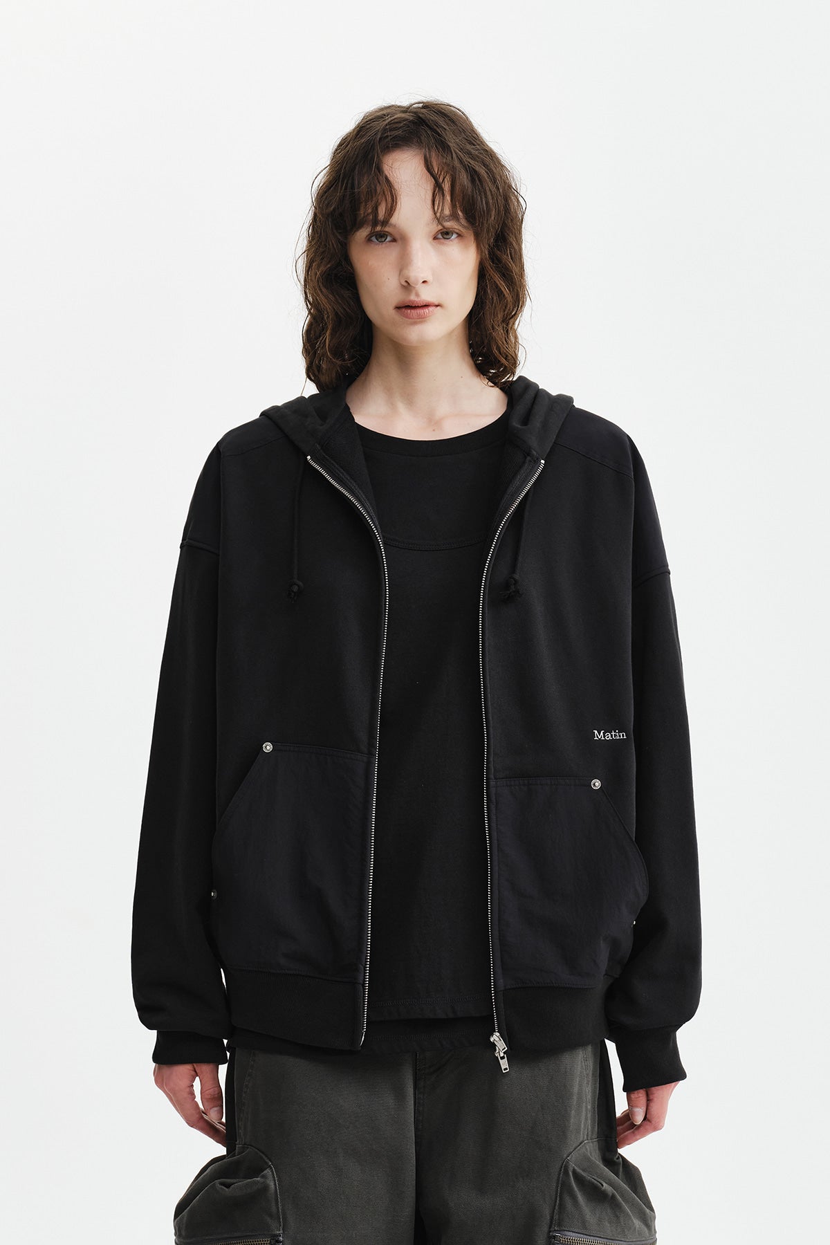 Matin Kim - Color Block Hoody Zip Up (Charcoal) product image 6 | TRAB K-Fashion Australia