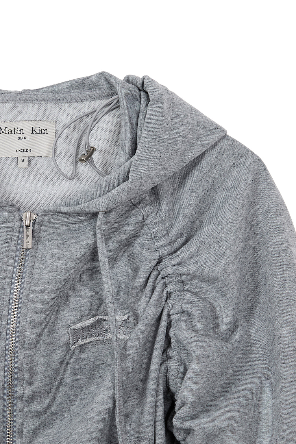 Matin Kim - Sleeve String Detail Hoody Zip Up (Grey) product image 6 | TRAB K-Fashion Australia