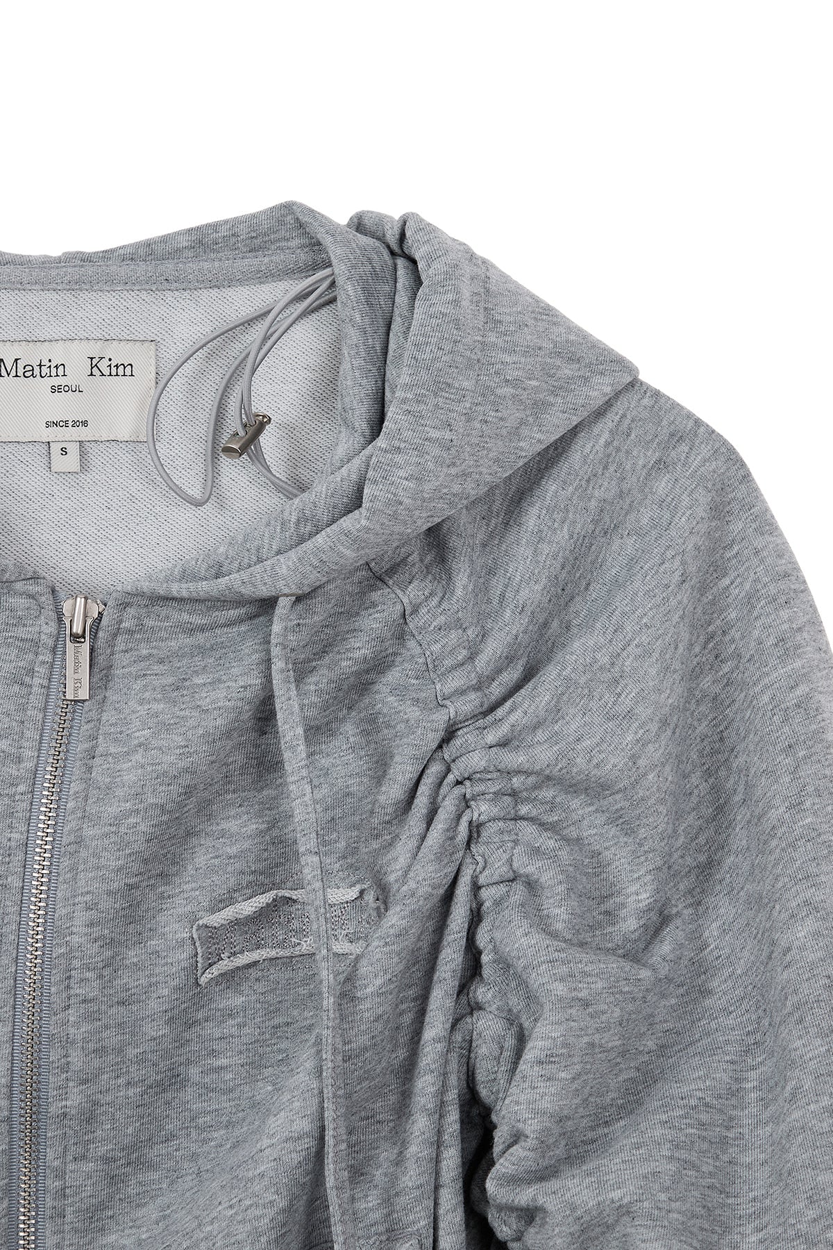 Matin Kim - Sleeve String Detail Hoody Zip Up (Grey) product image 6 | TRAB K-Fashion Australia
