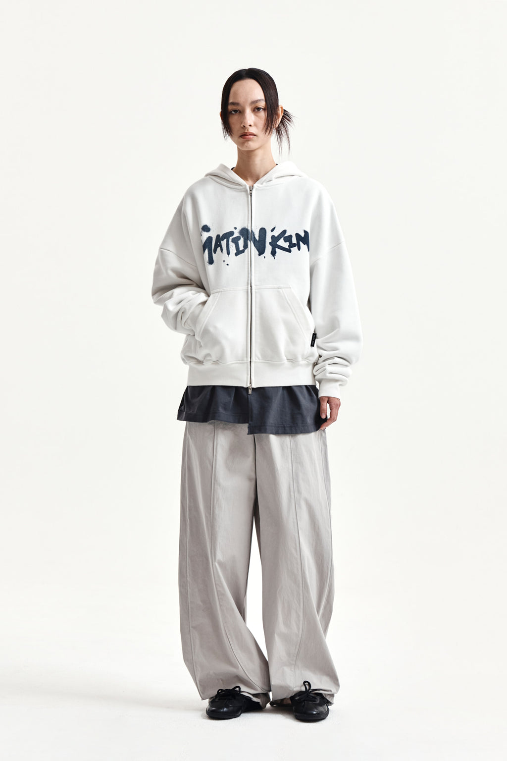 Matin Kim - Graffiti Logo Hoody Zip Up (White) product image 9 | TRAB K-Fashion Australia
