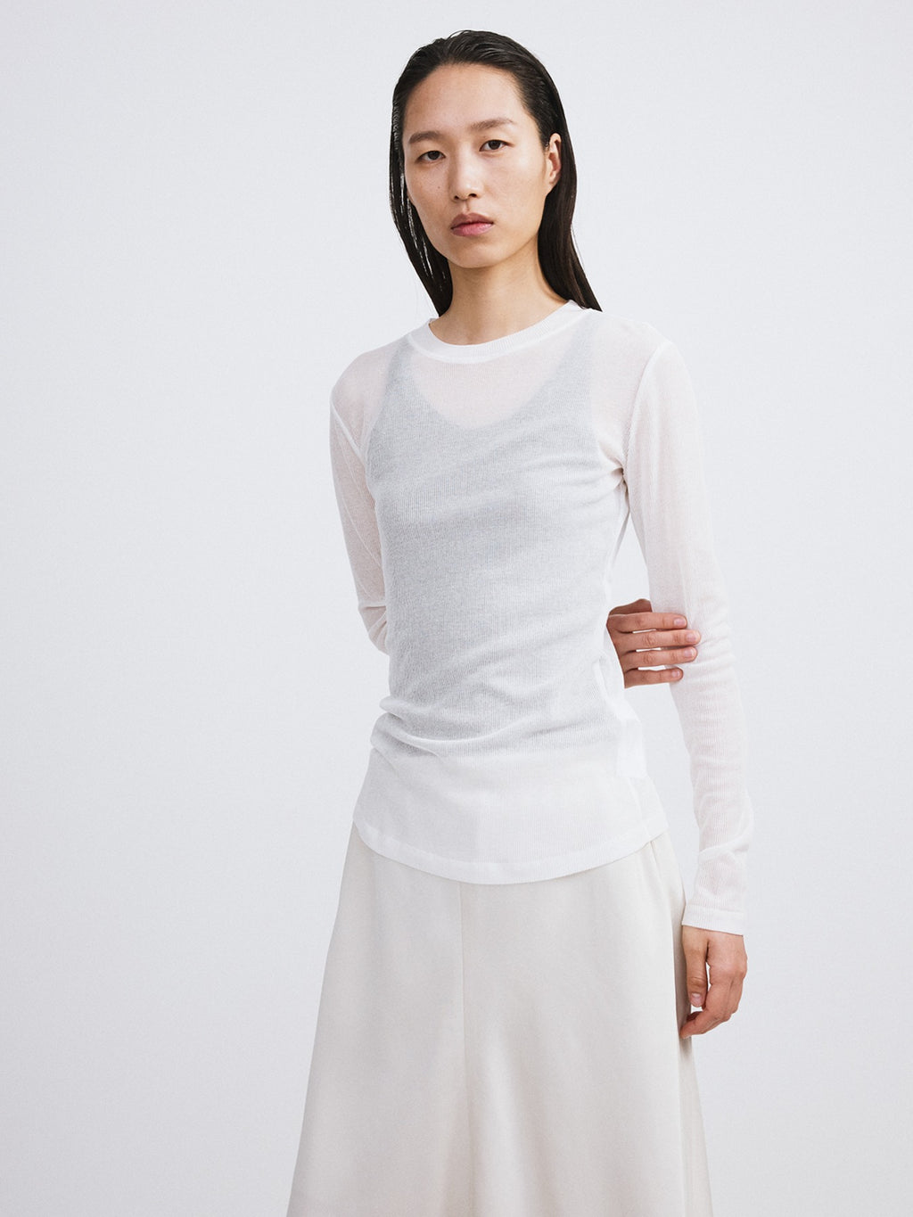 Recto - Sheer Jersey Long Sleeve Top (Off White) product image 1 | TRAB K-Fashion Australia