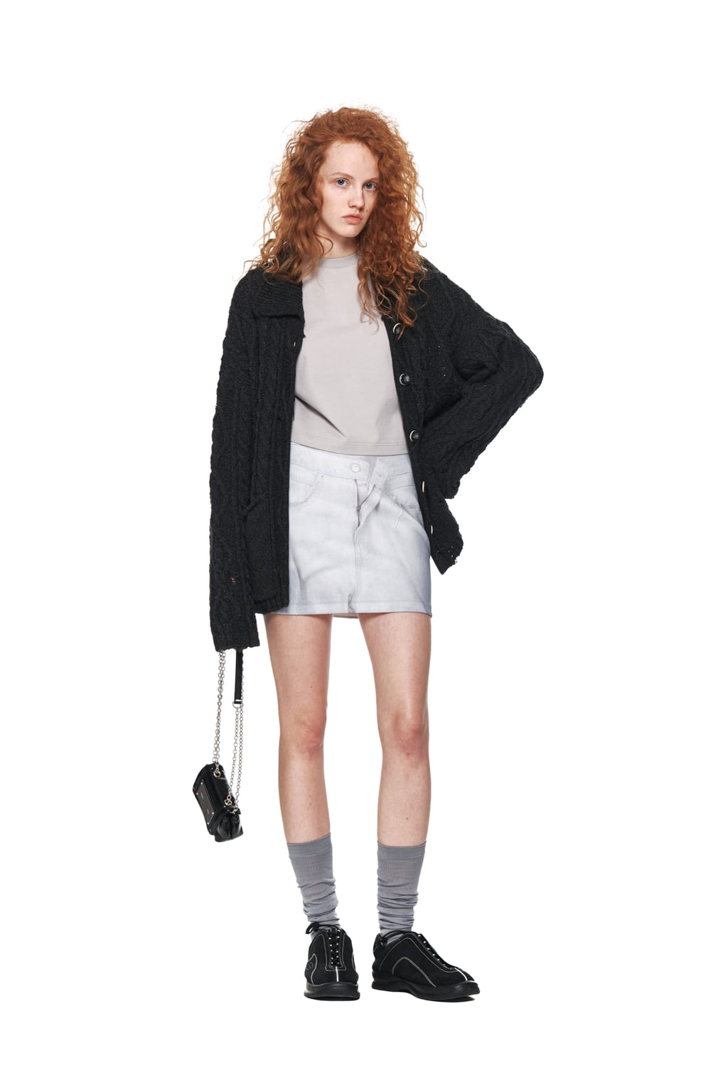 Matin Kim - Damage Cable Cardigan (Charcoal) product image 9 | TRAB K-Fashion Australia