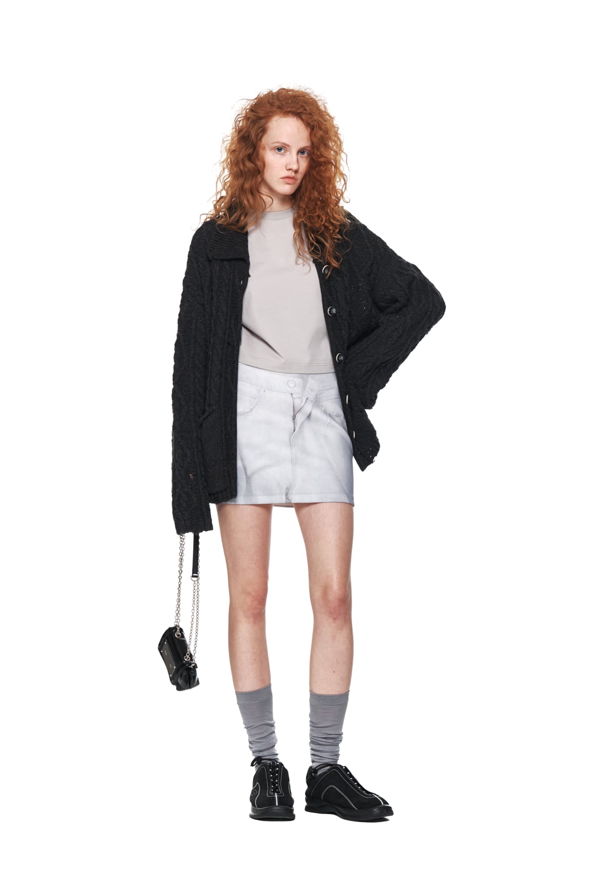 Matin Kim - Damage Cable Cardigan (Charcoal) product image 9 | TRAB K-Fashion Australia