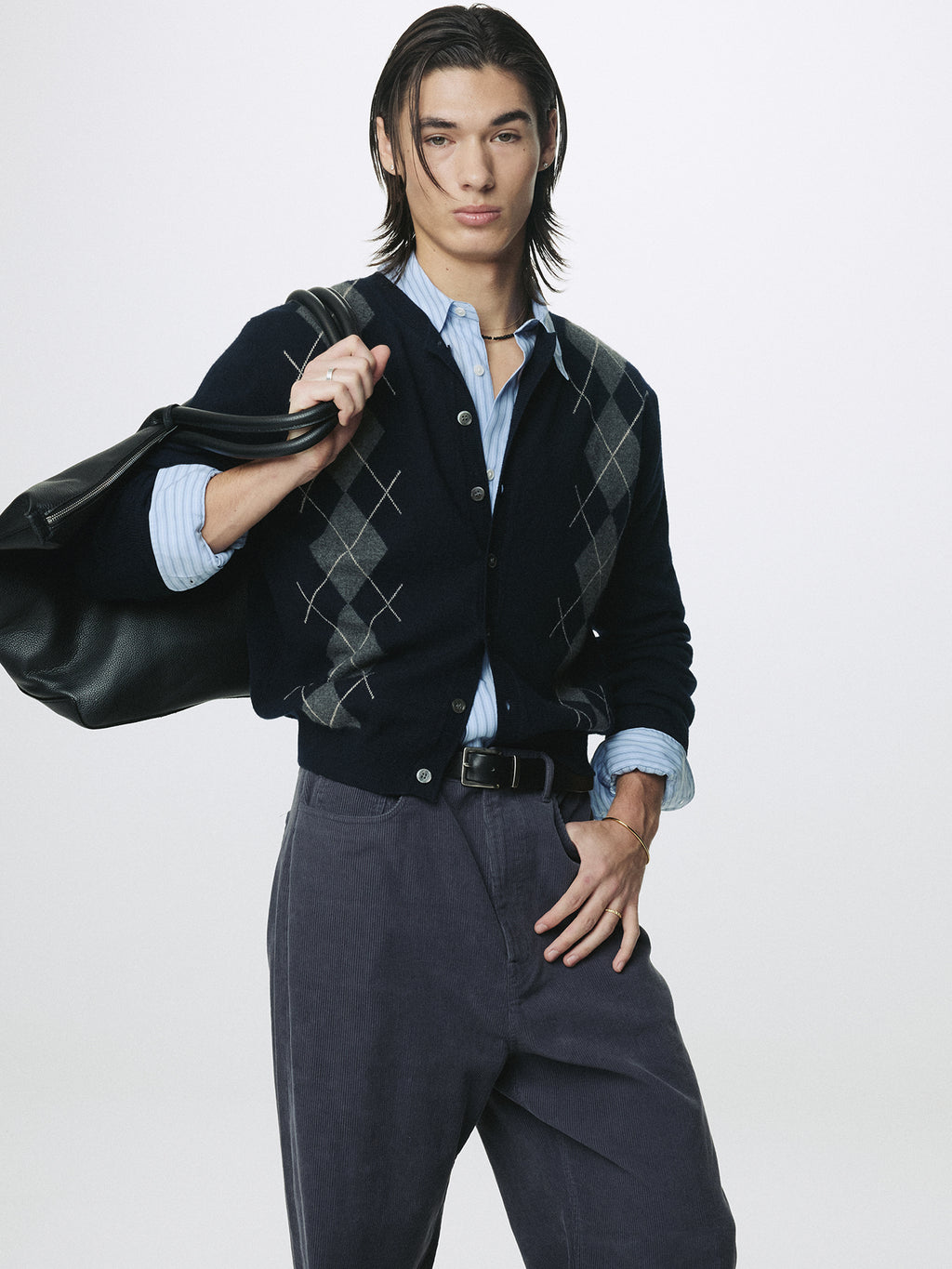 Tonywack - Merino Wool Argyle Cardigan (Navy/Grey) product image 6 | TRAB K-Fashion Australia