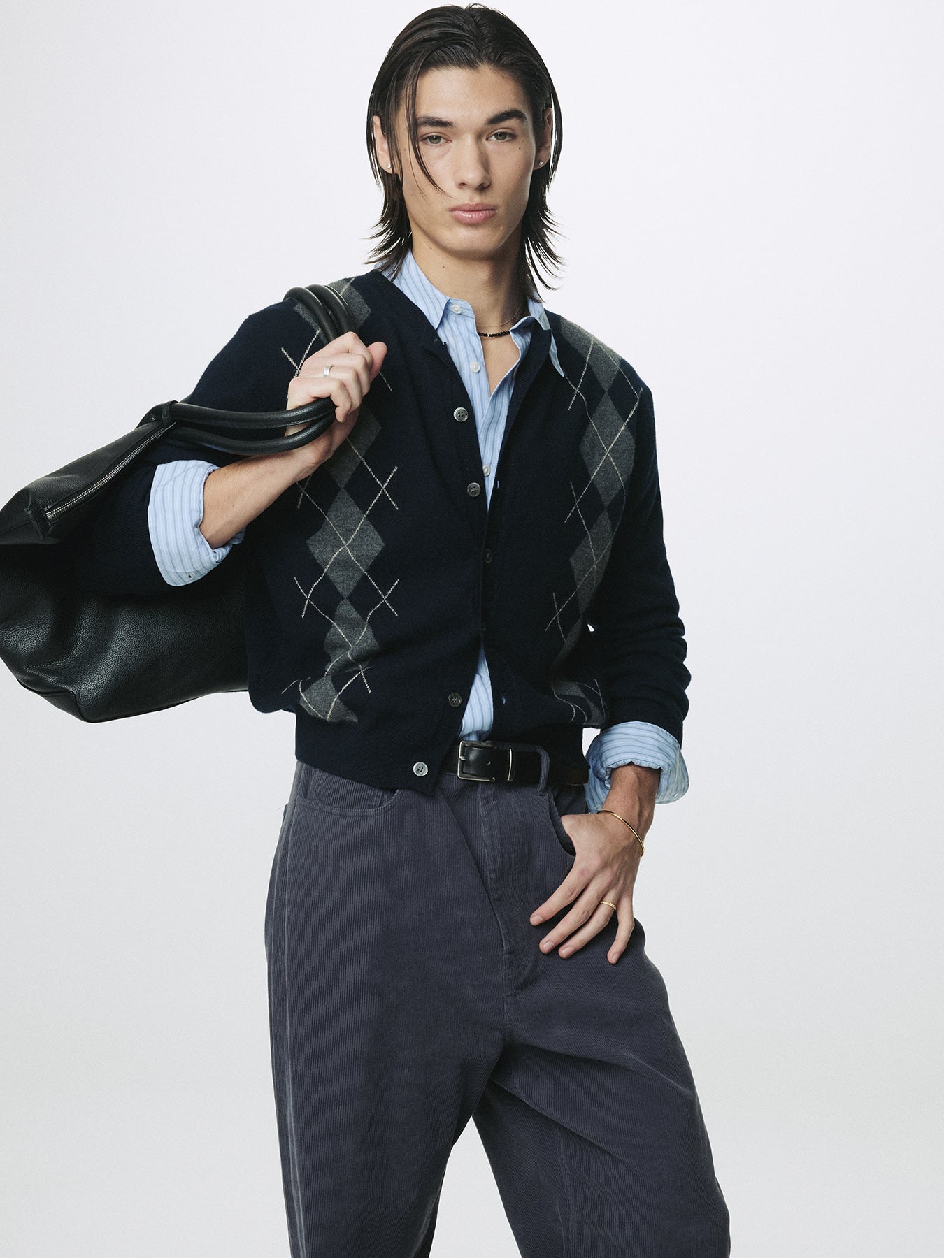 Tonywack - Merino Wool Argyle Cardigan (Navy/Grey) product image 6 | TRAB K-Fashion Australia