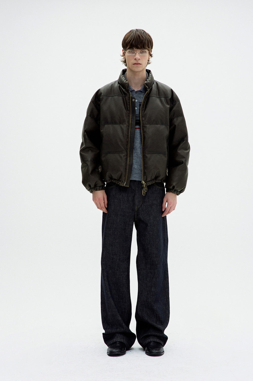 Coor - Fake Leather Wash Crop Down Puffer (Dark Brown) product image 2 | TRAB K-Fashion Australia
