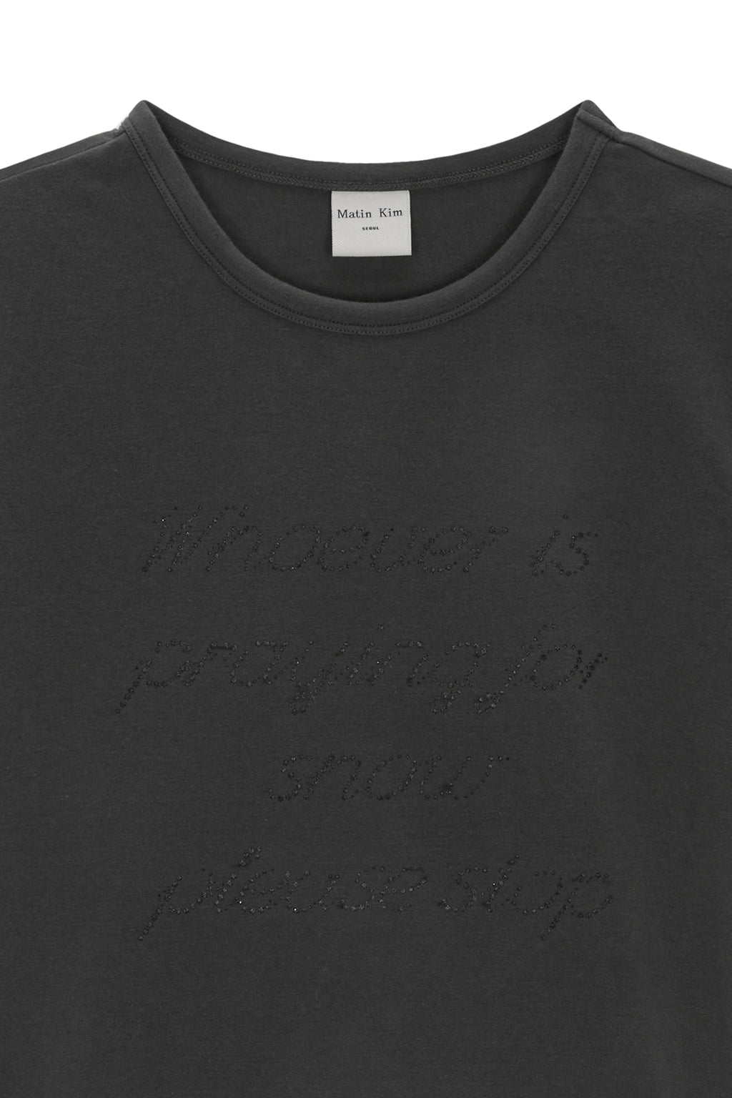 Matin Kim - Glitter Print Lettering Top (Charcoal) product image 3 | TRAB K-Fashion Australia