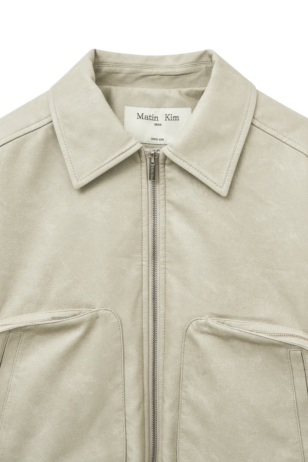 Matin Kim - Faux Leather Out Pocket Jumper (Light Grey) product image 4 | TRAB K-Fashion Australia