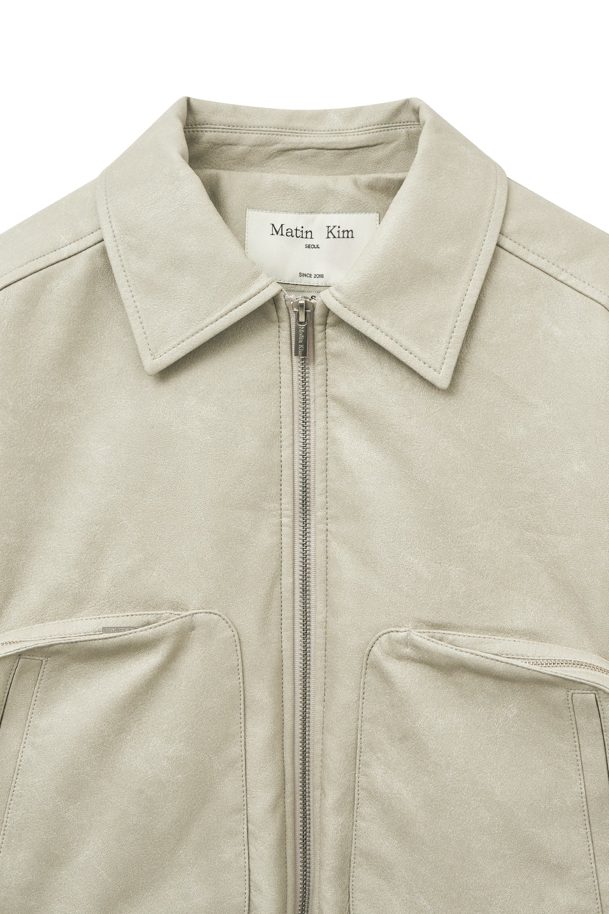 Matin Kim - Faux Leather Out Pocket Jumper (Light Grey) product image 4 | TRAB K-Fashion Australia