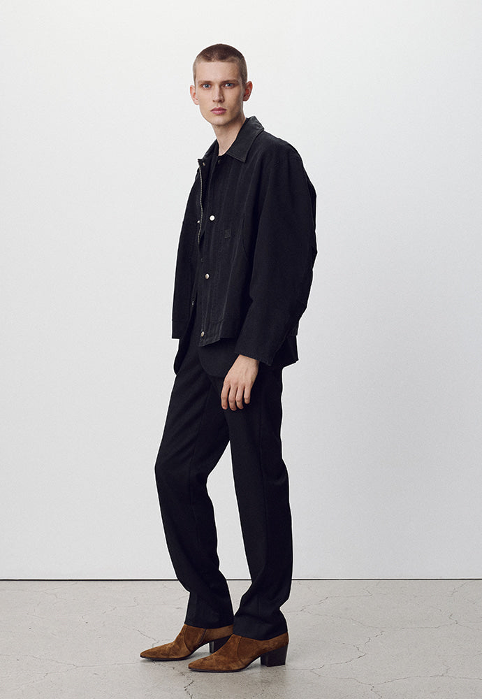 Tonywack - Leather Collar Garment-Washed Chore Jacket (Faded Black) product image 3 | TRAB K-Fashion Australia