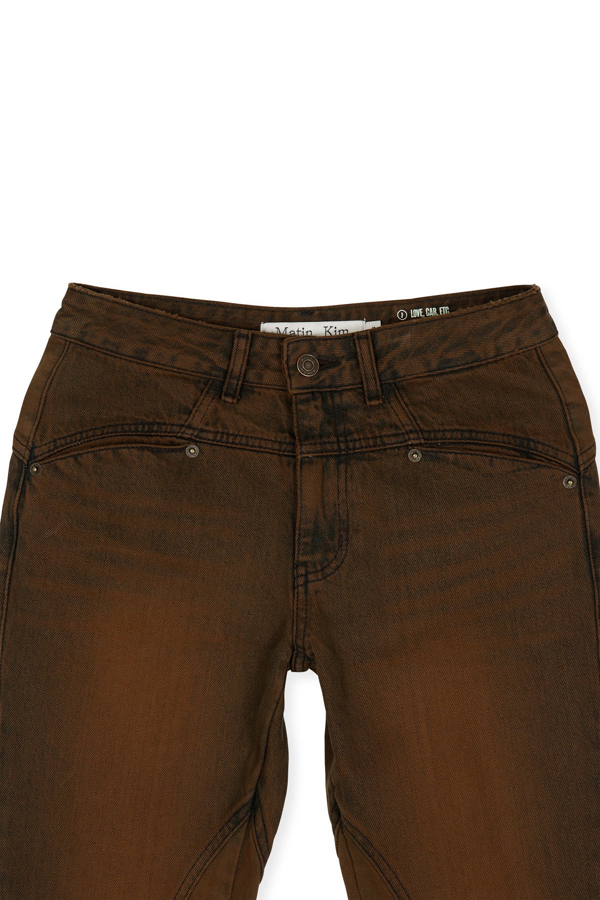 Matin Kim - Peaches Zipper Detail Boots Cut Denim Pants (Brown) product image 4 | TRAB K-Fashion Australia