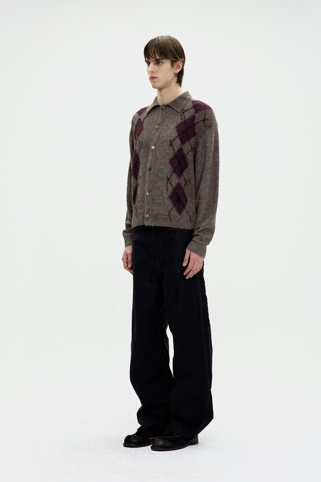 Coor - Inside Out Argyle Collar Cardigan (Melange Brown) product image 3 | TRAB K-Fashion Australia