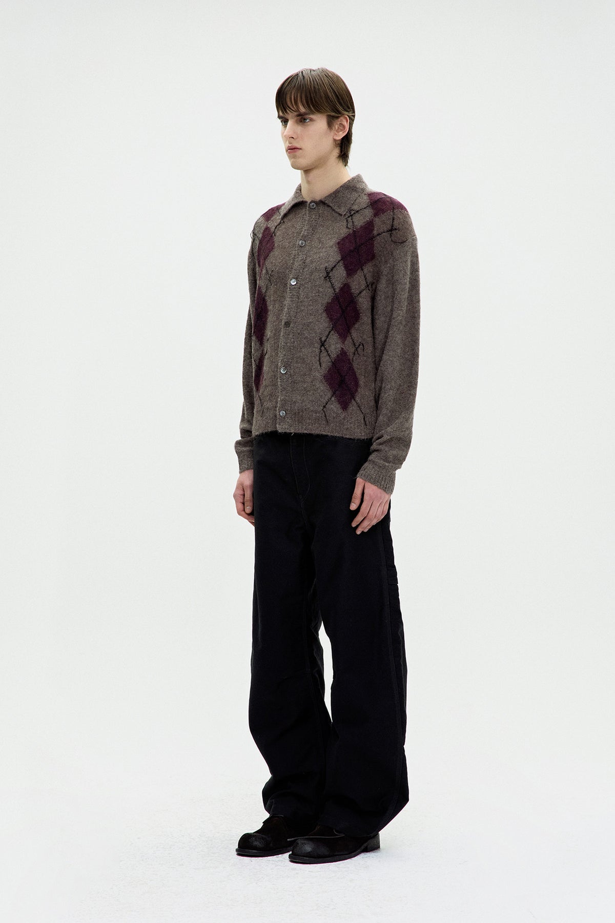 Coor - Inside Out Argyle Collar Cardigan (Melange Brown) product image 3 | TRAB K-Fashion Australia