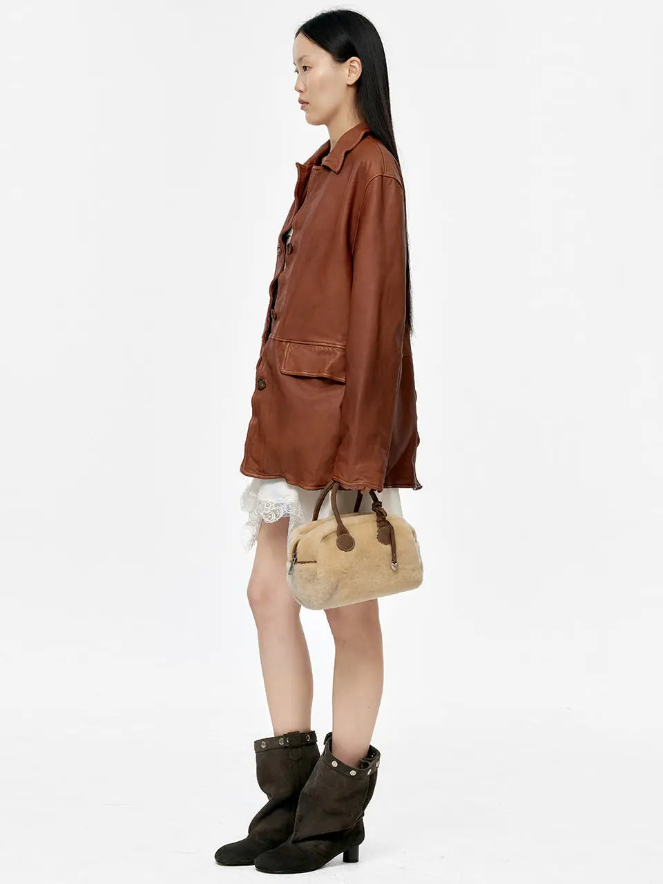 Marge Sherwood - Soft Bowling (Beige Shearling+Chestnut Nubuck) product image 3 | TRAB K-Fashion Australia