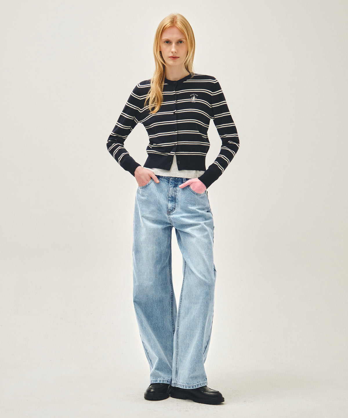 Marithe & Francois Girbaud - Stripe Knit Cardigan (Navy) product image 5 | TRAB K-Fashion Australia