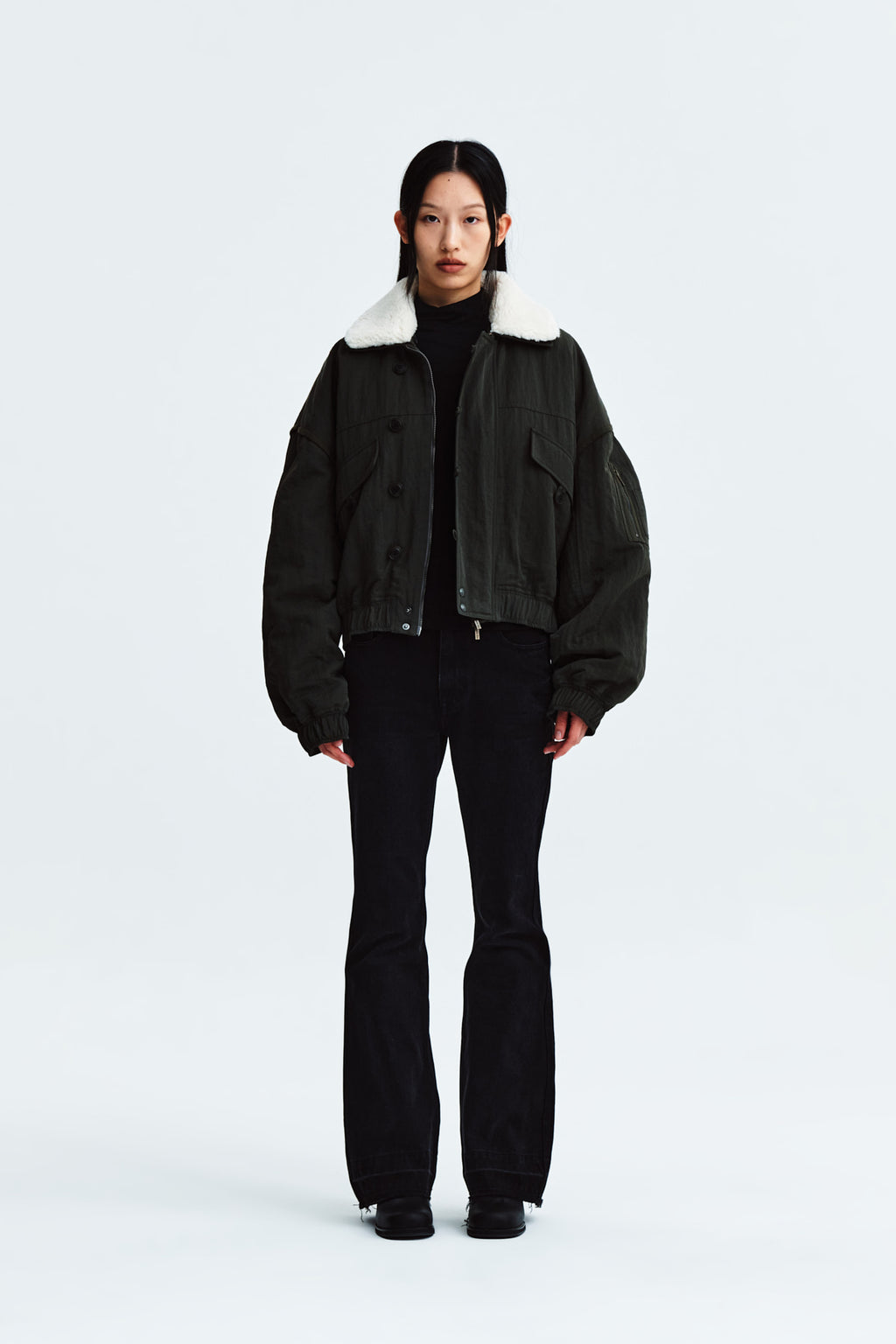 Matin Kim - Fur Collar Point Bomber Jumper (Khaki) product image 8 | TRAB K-Fashion Australia