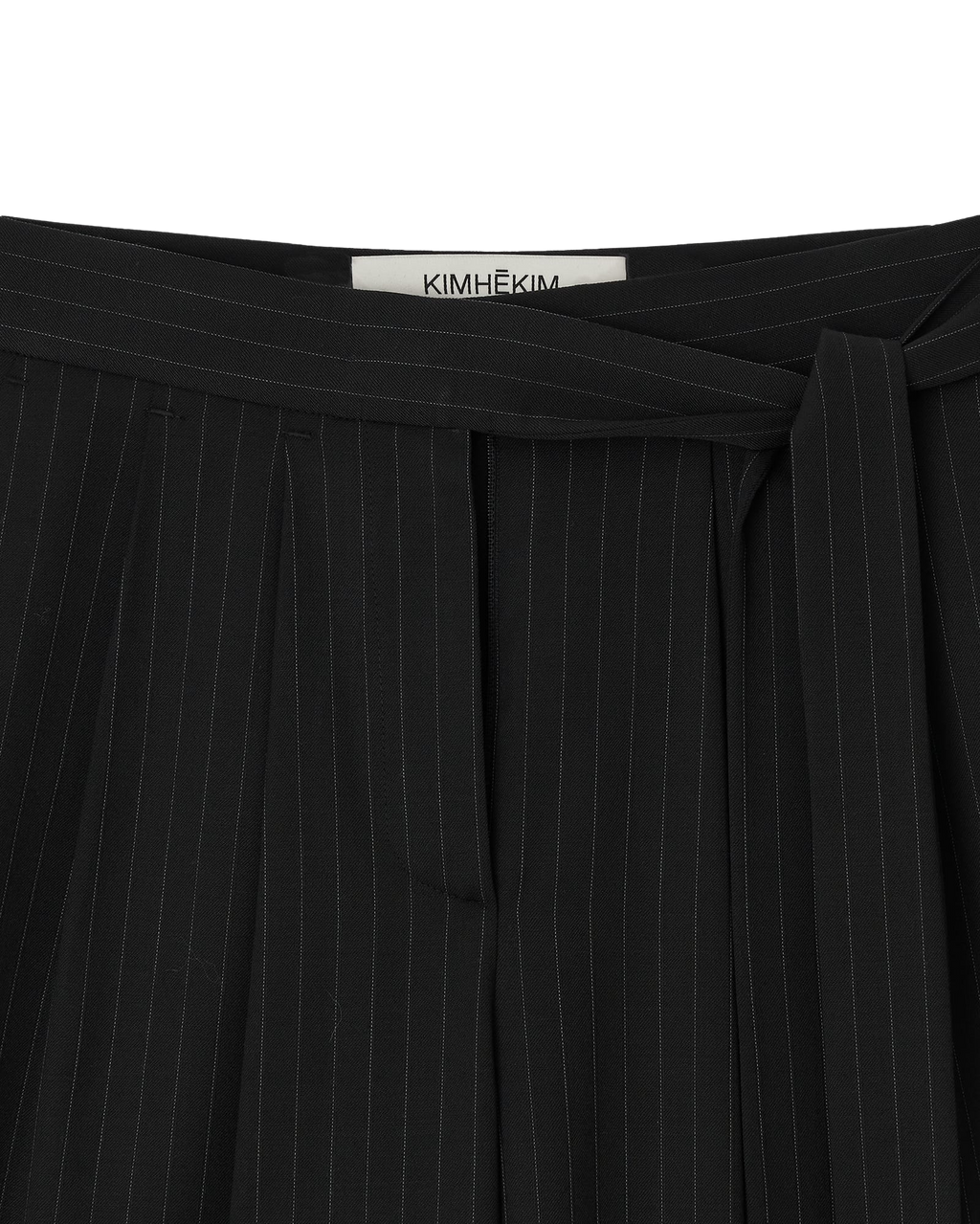 Kimhe Kim - Stripe Wool-Blend Belted Wide Leg Trousers (Black) product image 6 | TRAB K-Fashion Australia