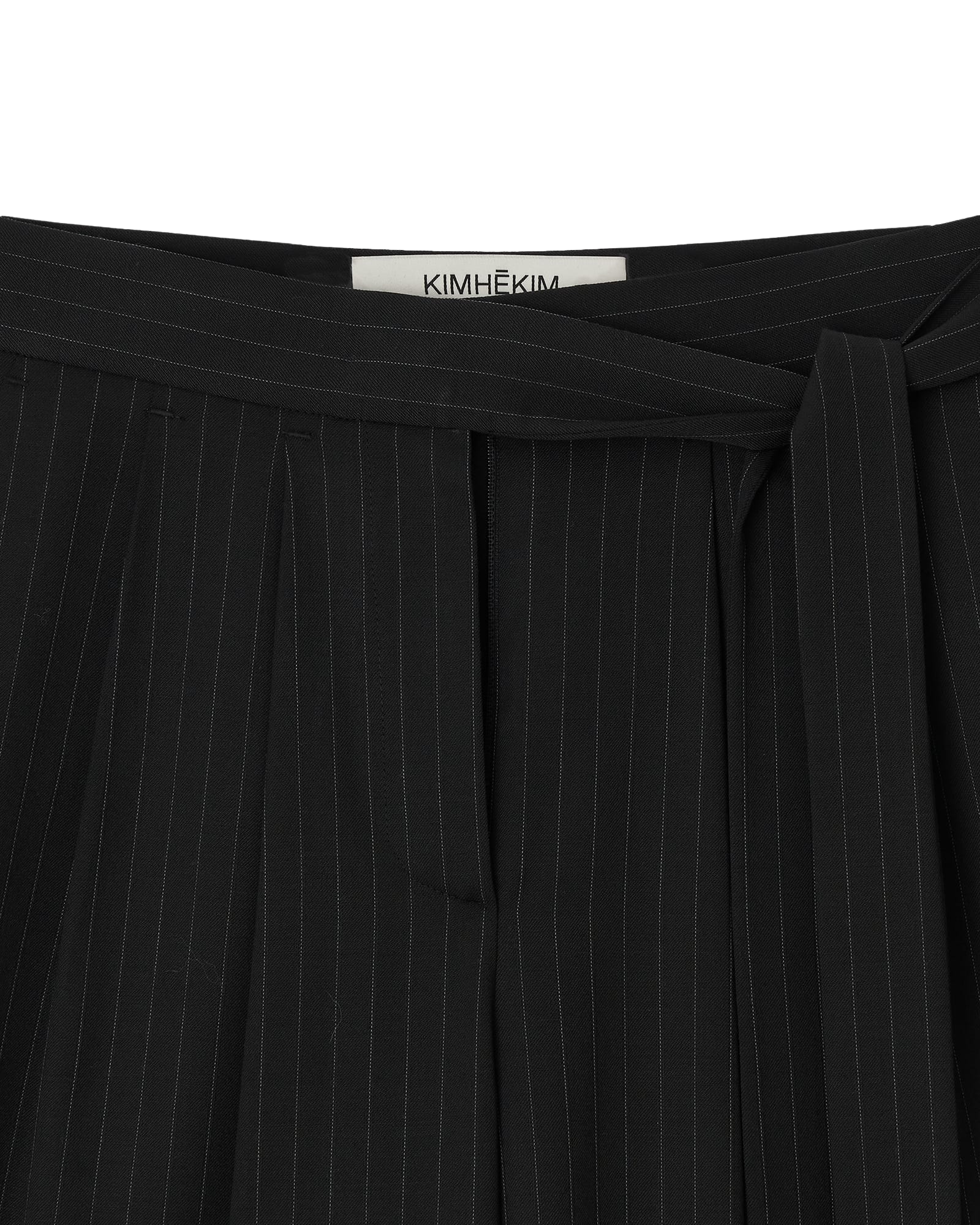 Kimhe Kim - Stripe Wool-Blend Belted Wide Leg Trousers (Black) product image 6 | TRAB K-Fashion Australia