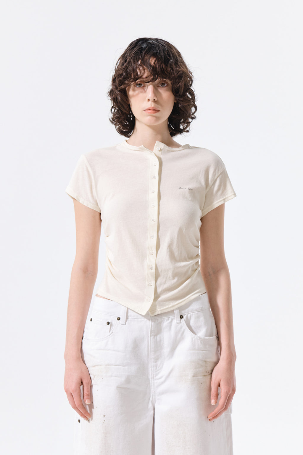 Matin Kim - Side Shirring Button Top (Cream) product image 11 | TRAB K-Fashion Australia
