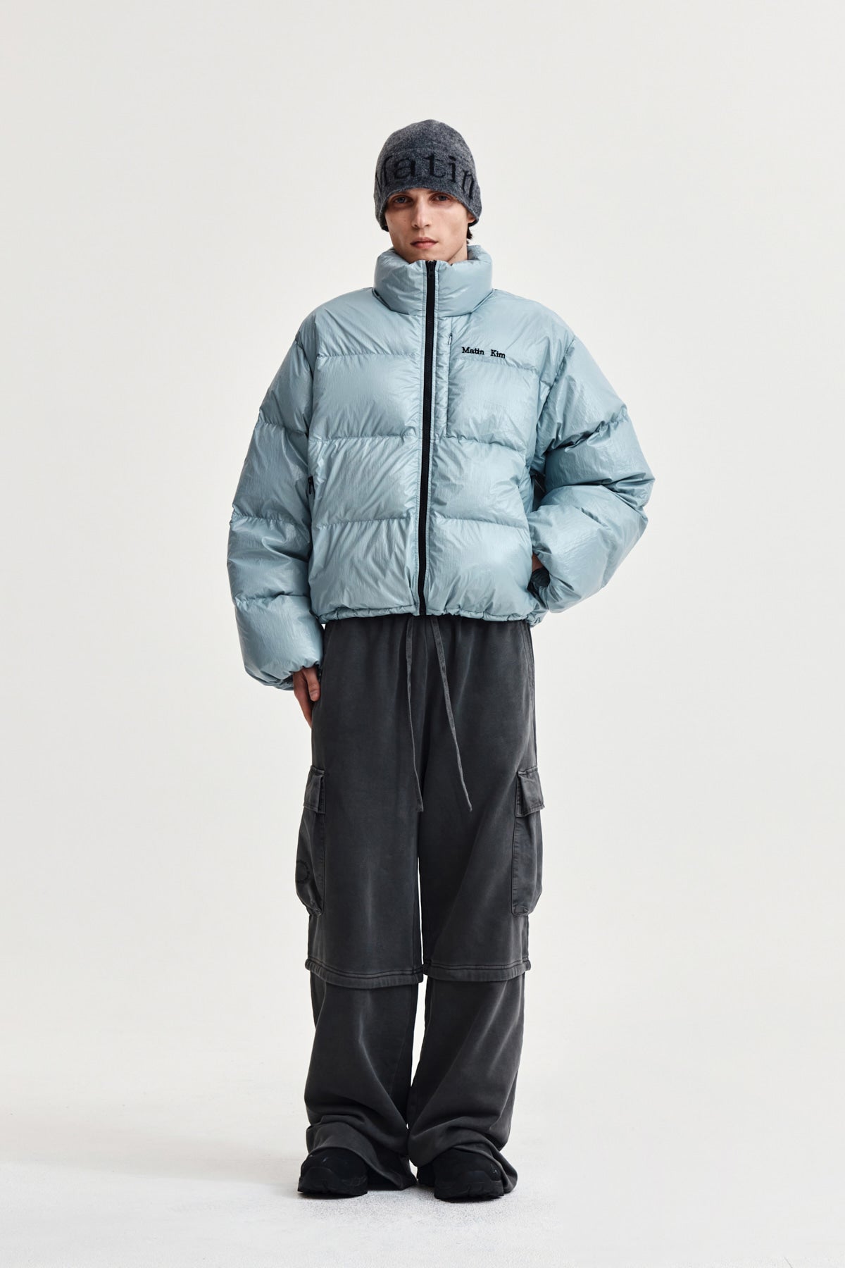 Matin Kim - Small Logo Volume Down Jumper (Light Grey) product image 8 | TRAB K-Fashion Australia