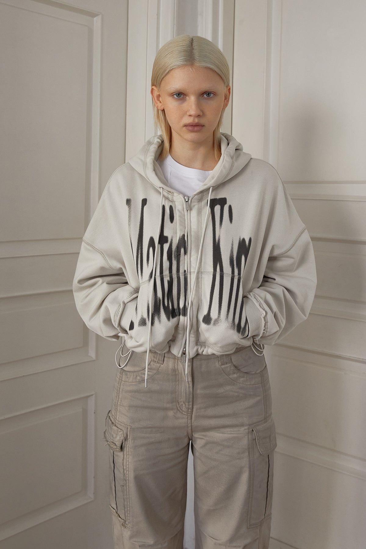 Matin Kim - Big Logo Crop Hoody Zip Up (Beige) product image 13 | TRAB K-Fashion Australia