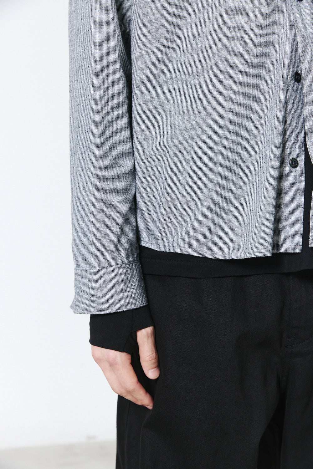 Hatchingroom - Regular Shirt Silk Nep Houndstooth (Black) product image 13 | TRAB K-Fashion Australia