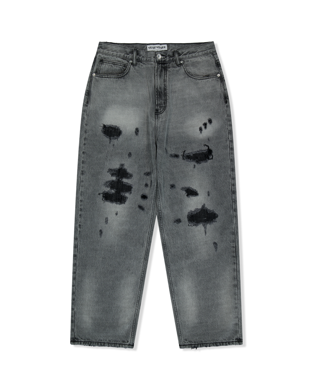 yeseyesee - Distressed 5 Pockets Denim Pants (Bleached Black) product image 1 | TRAB K-Fashion Australia