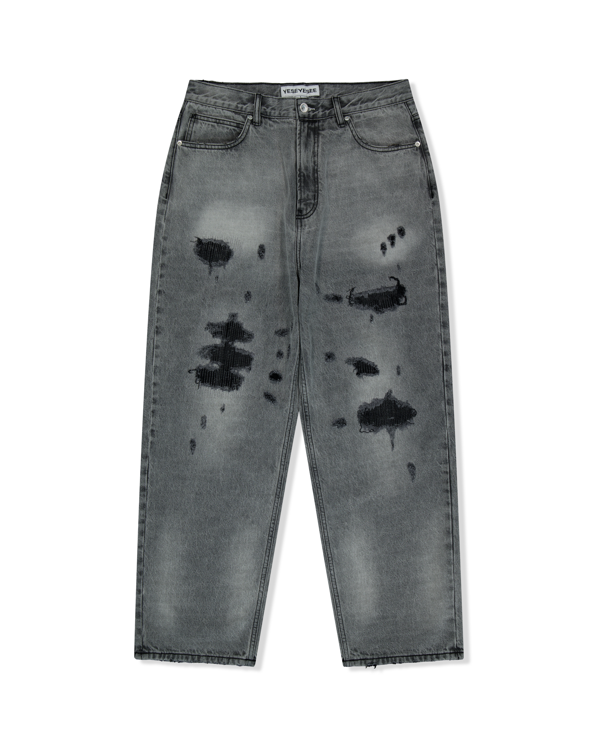 yeseyesee - Distressed 5 Pockets Denim Pants (Bleached Black) product image 1 | TRAB K-Fashion Australia