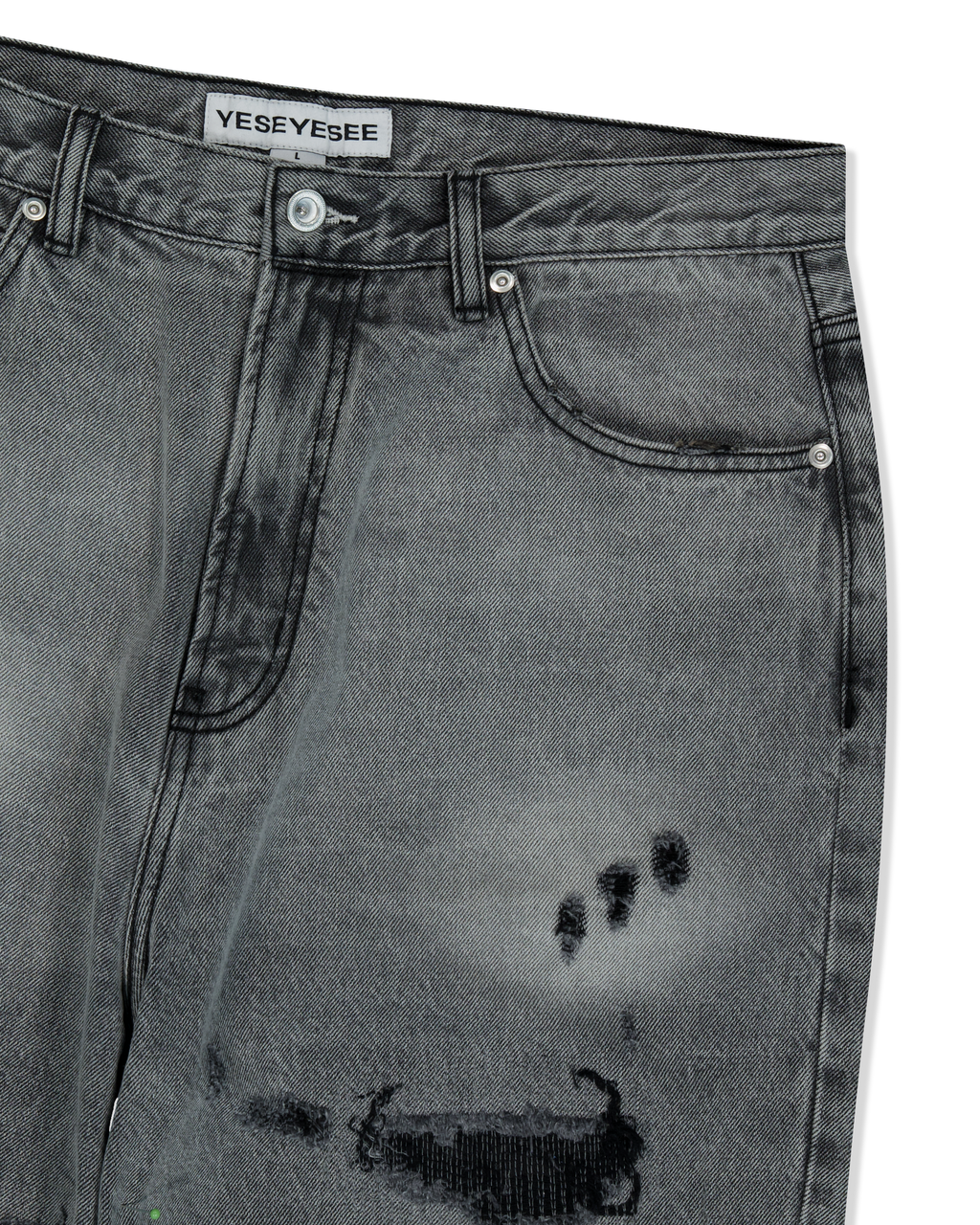 yeseyesee - Distressed 5 Pockets Denim Pants (Bleached Black) product image 3 | TRAB K-Fashion Australia
