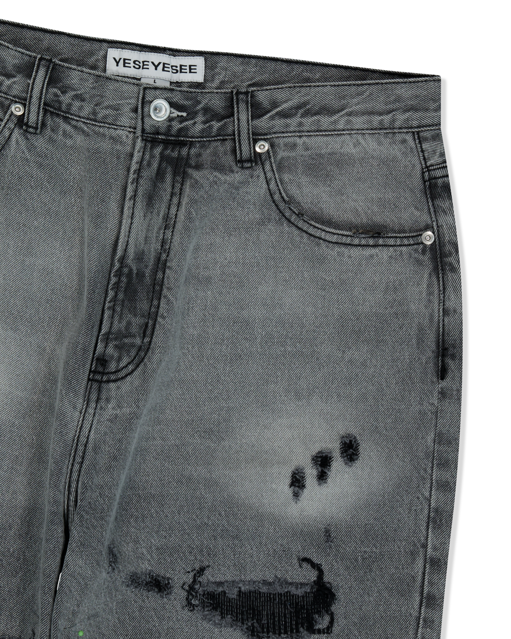 yeseyesee - Distressed 5 Pockets Denim Pants (Bleached Black) product image 3 | TRAB K-Fashion Australia