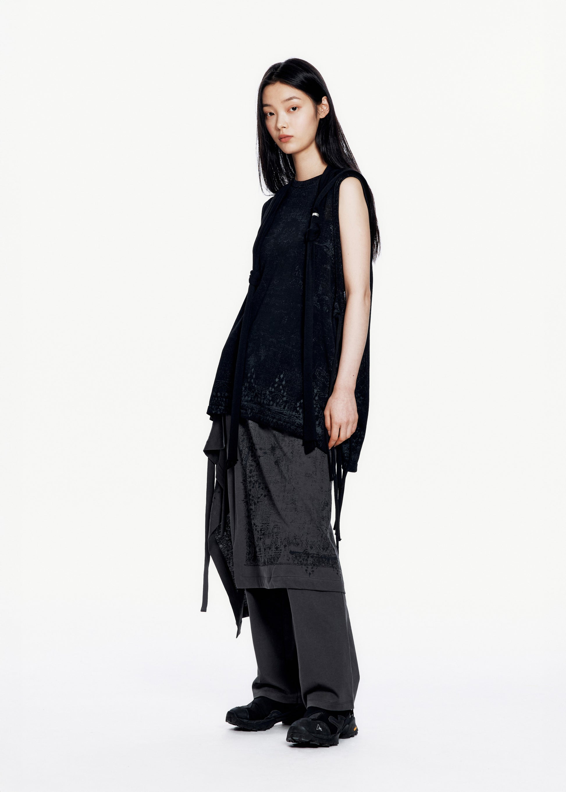 Hyein Seo - Sleeveless Knit w/ Macrame Hoodie (Black) product image 2 | TRAB K-Fashion Australia
