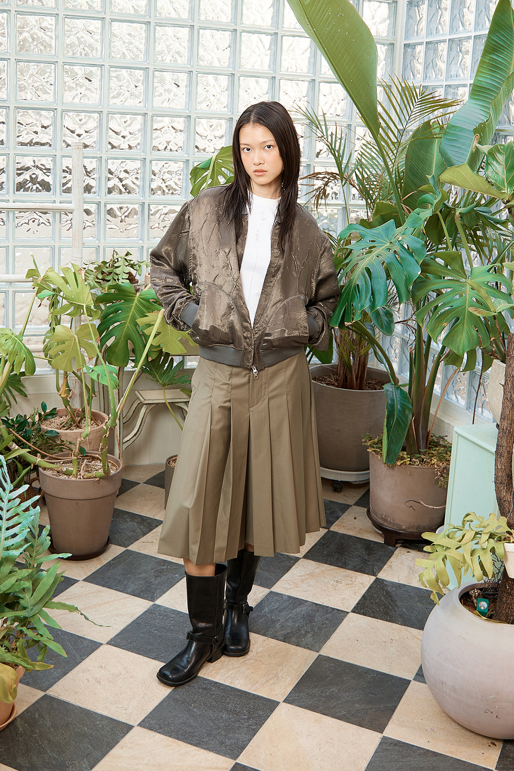 Matin Kim - Back Logo Crinkle Blouson (Khaki) product image 10 | TRAB K-Fashion Australia