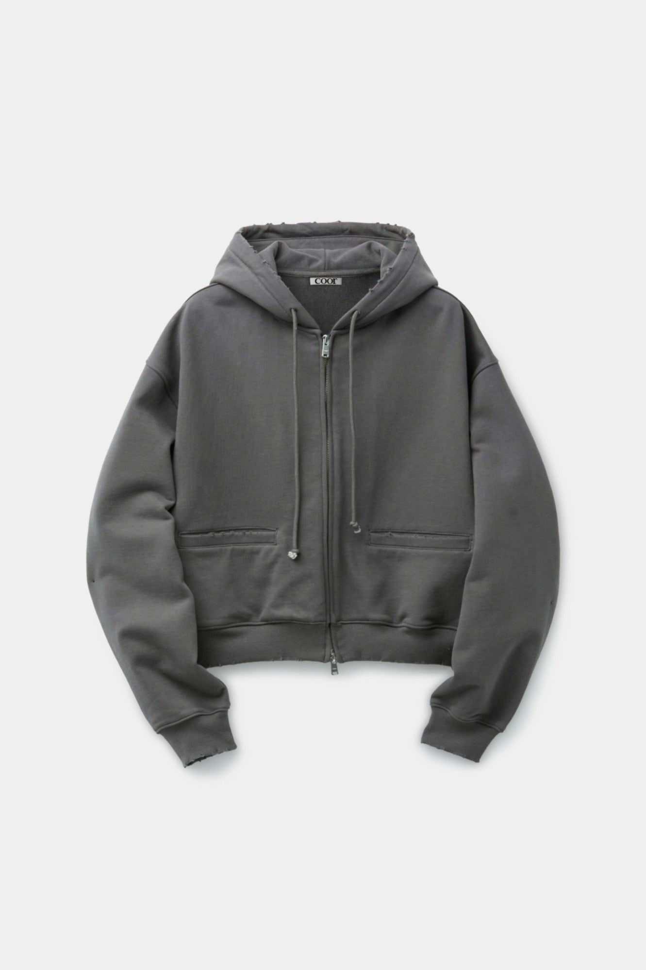 Coor - Distressed Hoodie Zip-Up (Charcoal) product image 1 | TRAB K-Fashion Australia