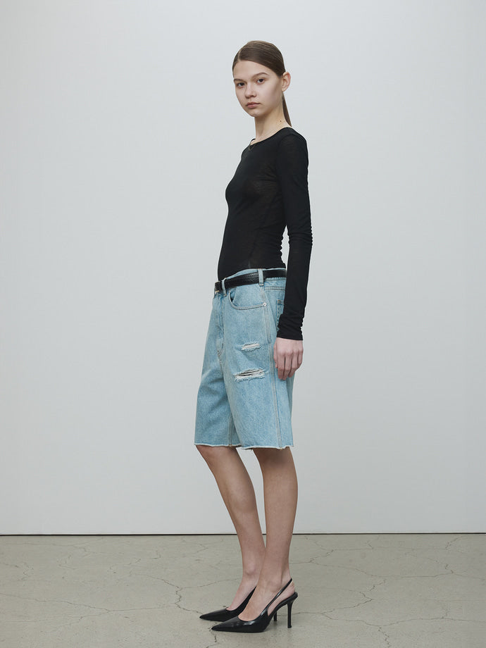 Tonywack - Raw Hem Denim Shorts (Light Washed Blue) product image 2 | TRAB K-Fashion Australia
