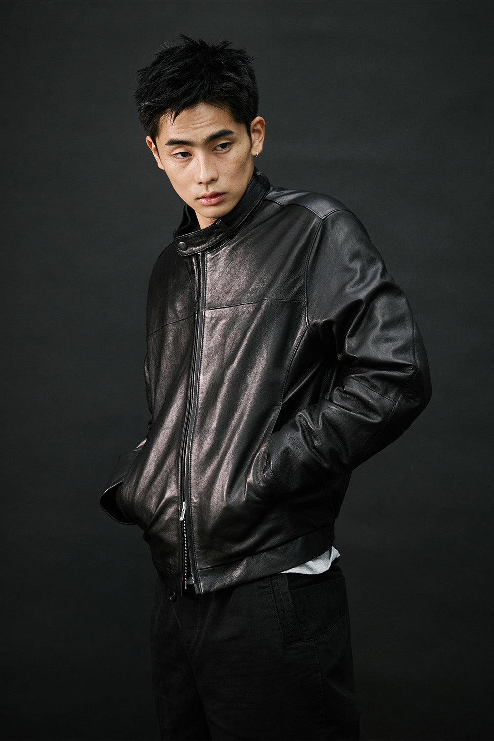 Hatchingroom - Stand Collar Leather Jacket Lamb Skin (Black) product image 13 | TRAB K-Fashion Australia