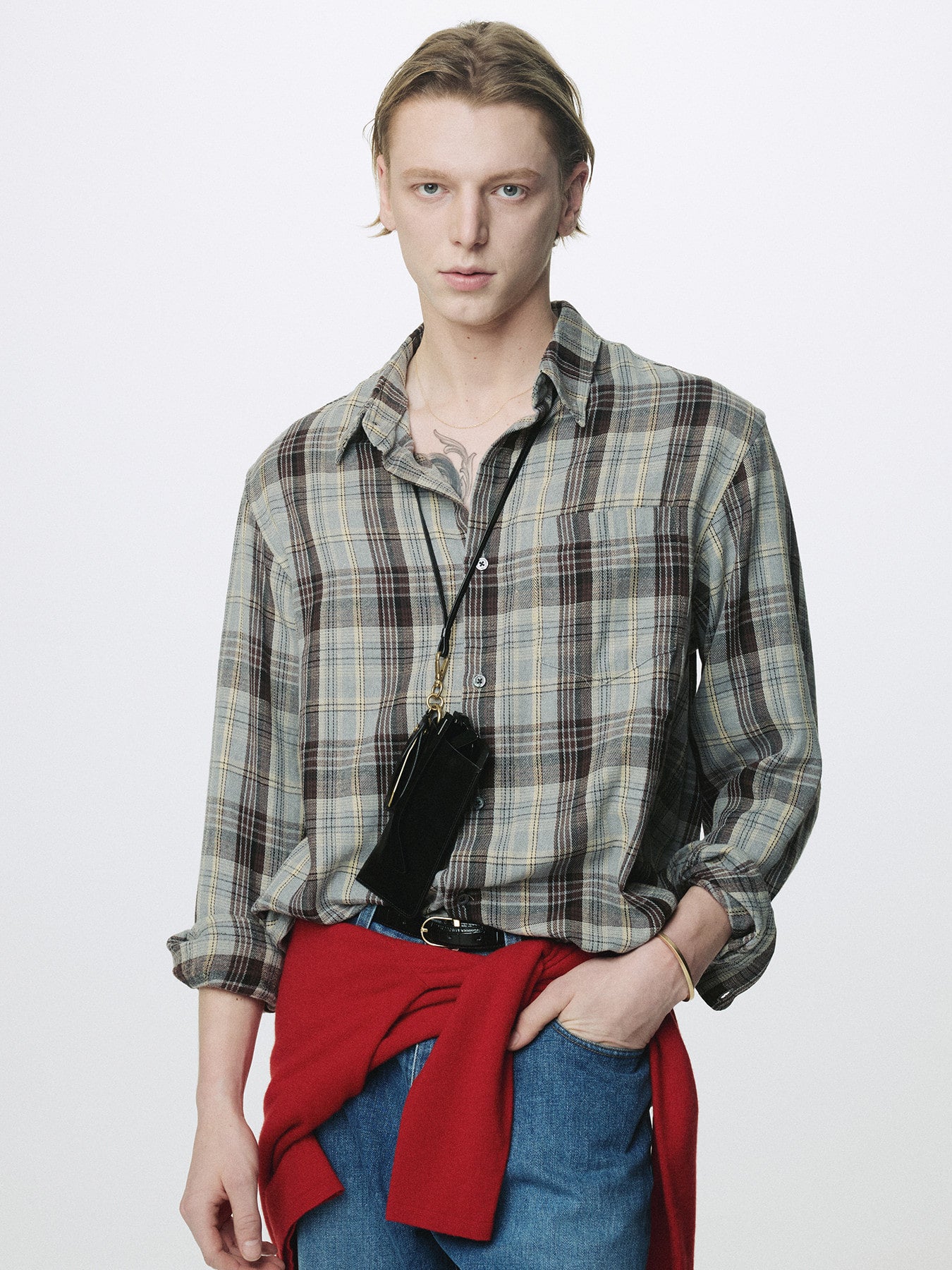 Tonywack - Washed Cotton Blend Check Shirt (Grey/Brown) product image 1 | TRAB K-Fashion Australia