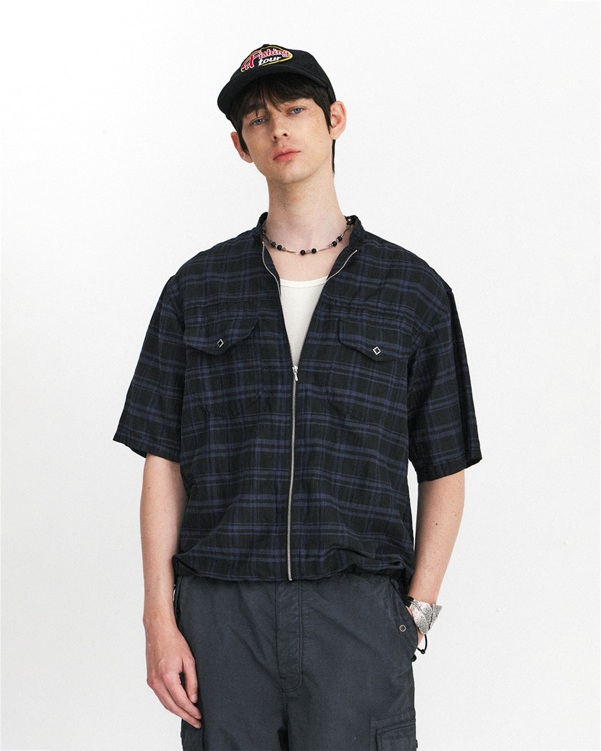 Eastlogue - Western Zip Up Half Shirts (Black Blue Check) product image 3 | TRAB K-Fashion Australia