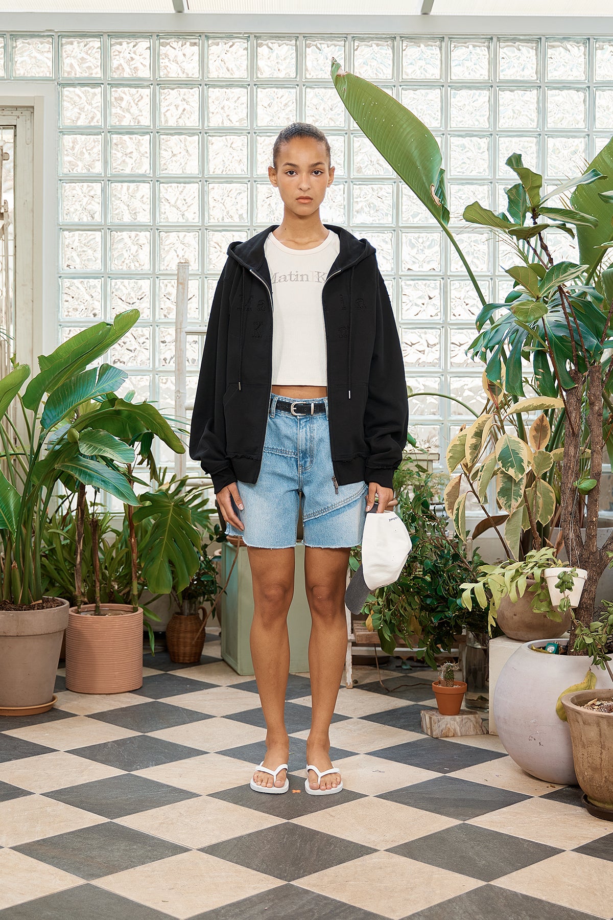 Matin Kim - Applique Cutted Logo Hoody Zip Up (Black) product image 6 | TRAB K-Fashion Australia