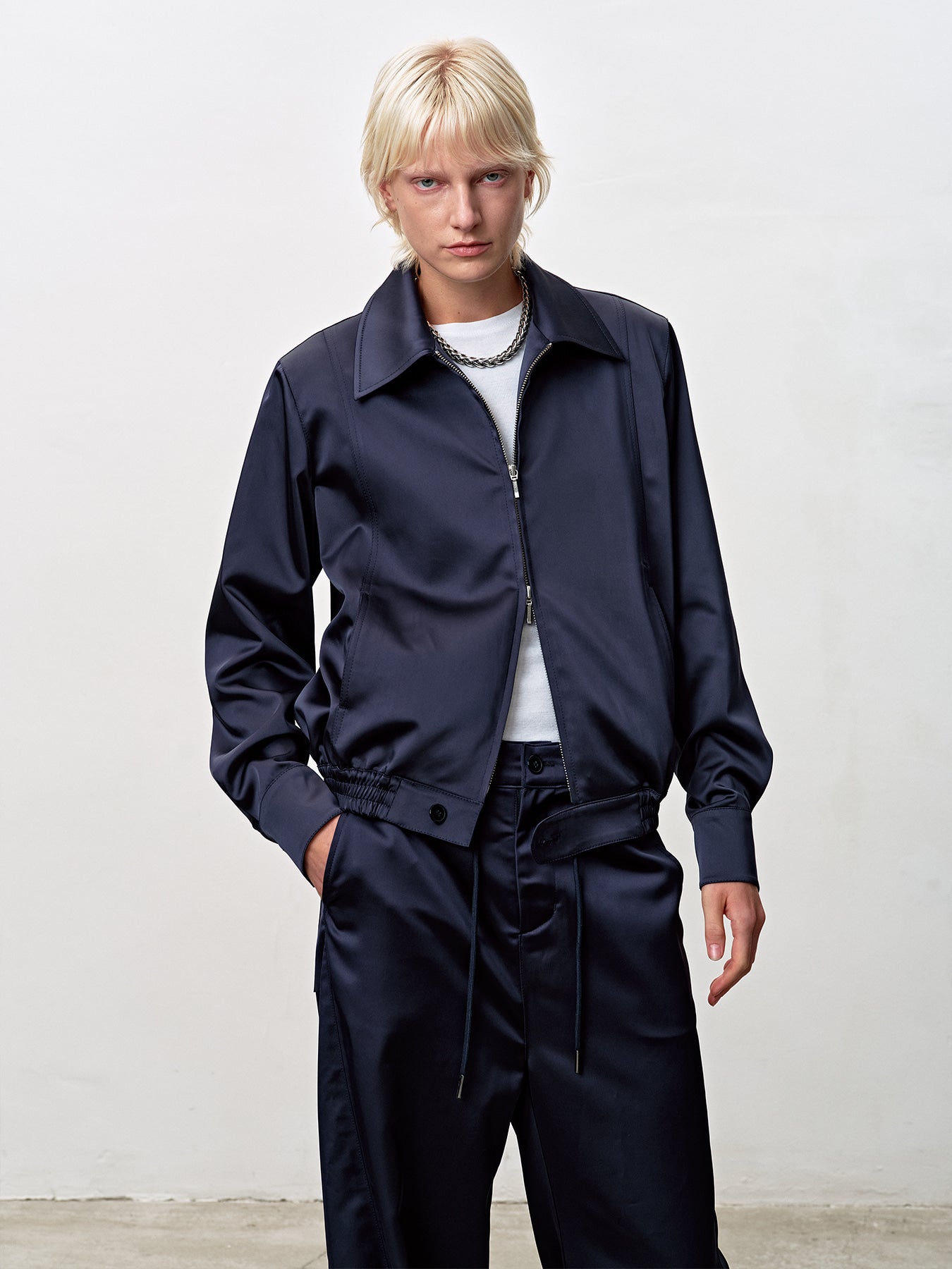 Tonywack - Silky Zippered Blouson Jacket (Navy) product image 1 | TRAB K-Fashion Australia
