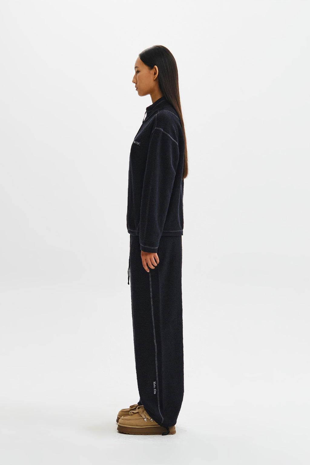 Matin Kim - Boucle Texture Knit Zip Up (Dark Navy) product image 8 | TRAB K-Fashion Australia