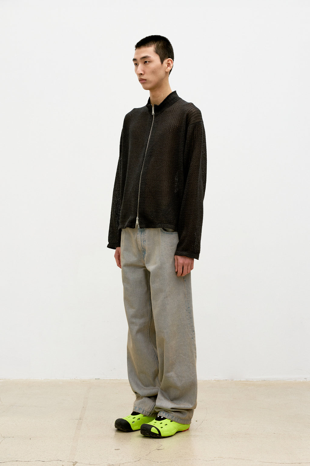 Coor - Linen Blend Stand Collar Knit Zip-Up (Charcoal) product image 3 | TRAB K-Fashion Australia