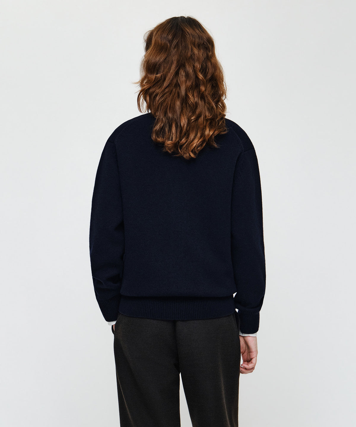 Marithe & Francois Girbaud - Premium Small Classic Logo Cashmere V-neck Cardigan (Navy) product image 3 | TRAB K-Fashion Australia
