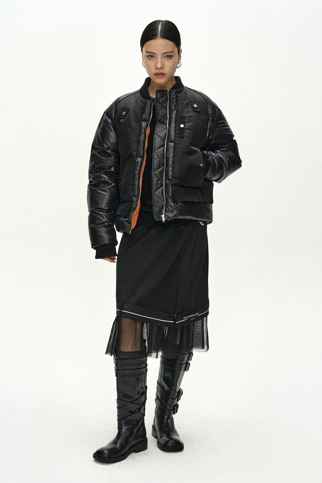 Andersson Bell - Unisex Bomber Layered Down Jacket (Black) product image 2 | TRAB K-Fashion Australia