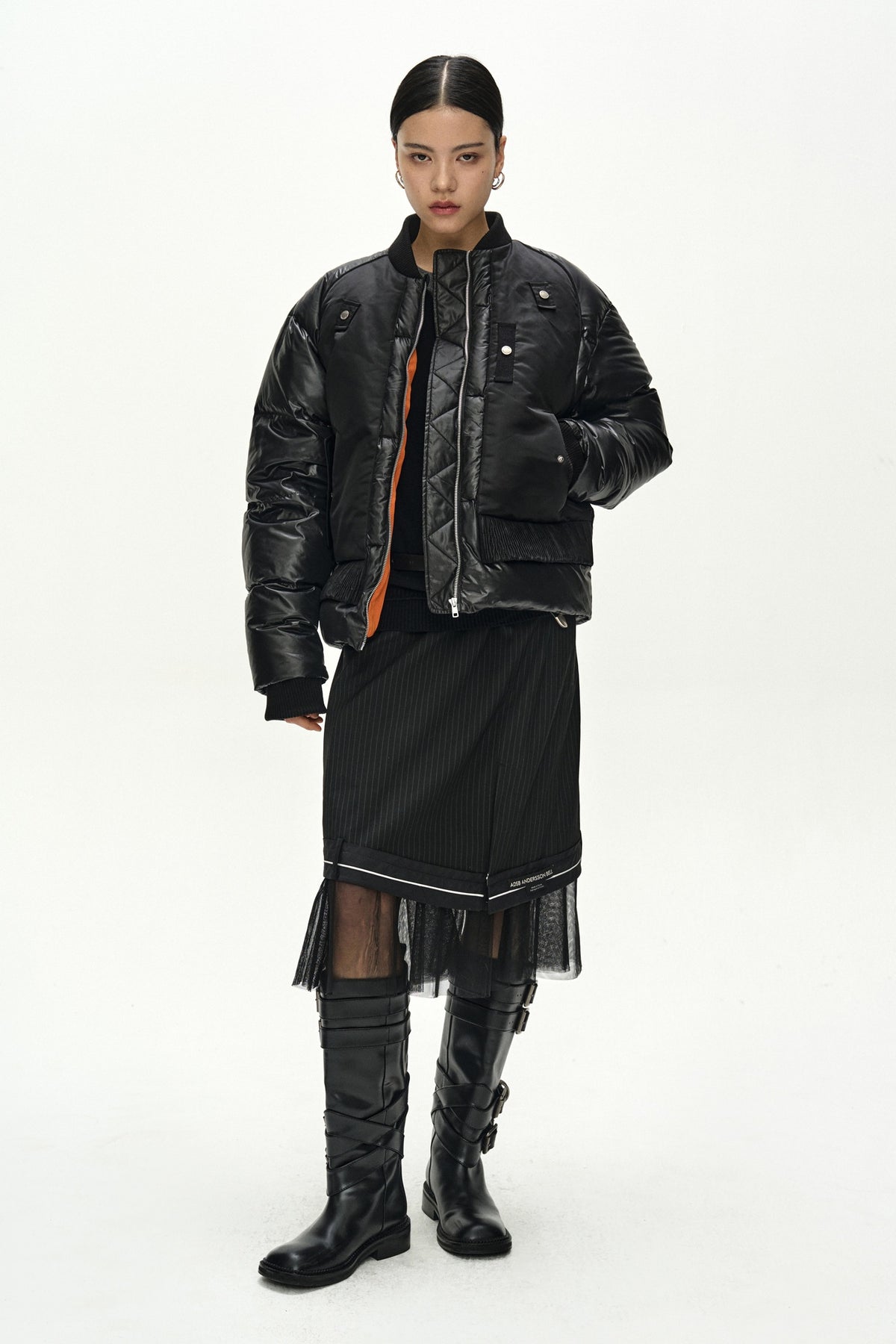 Andersson Bell - Unisex Bomber Layered Down Jacket (Black) product image 2 | TRAB K-Fashion Australia